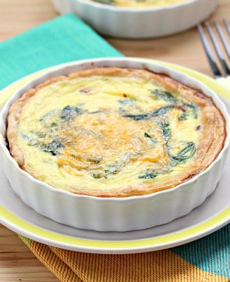 Low-Fat Spinach Cheddar Quiche with Oat Crust