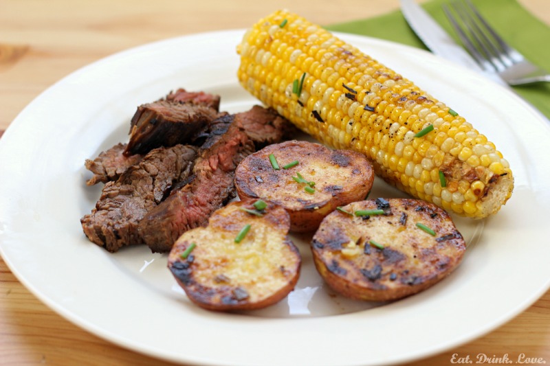 Grilled Flank Steak with Butter Chive Potatoes