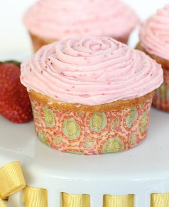Vanilla Cupcakes with Strawberry Buttercream Frosting