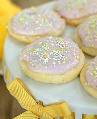 Lemon Yogurt Cookies with Blueberry Frosting