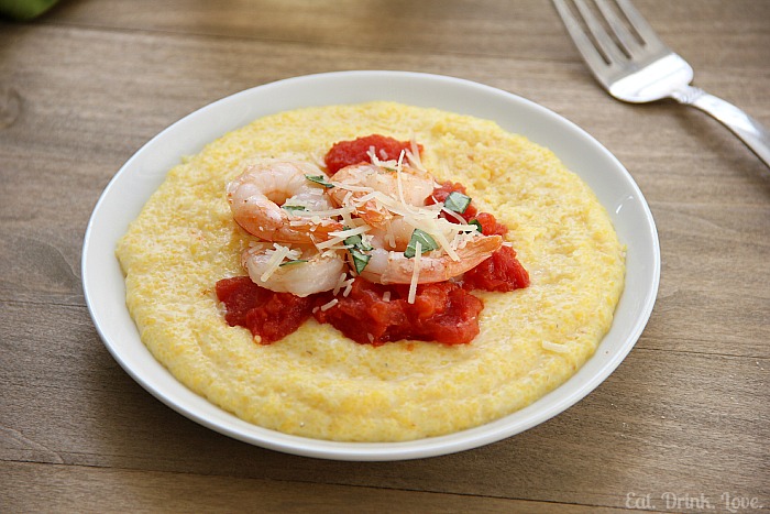 Shrimp and Tomatoes over Creamy Parmesan Polenta