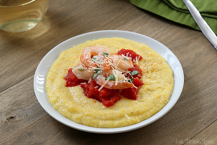 Shrimp and Tomatoes over Creamy Parmesan Polenta
