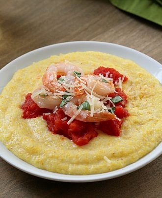 Shrimp and Tomatoes over Creamy Parmesan Polenta