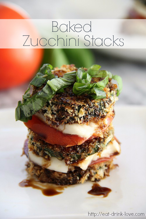 Baked Zucchini Stack with tomato and cheese and basil