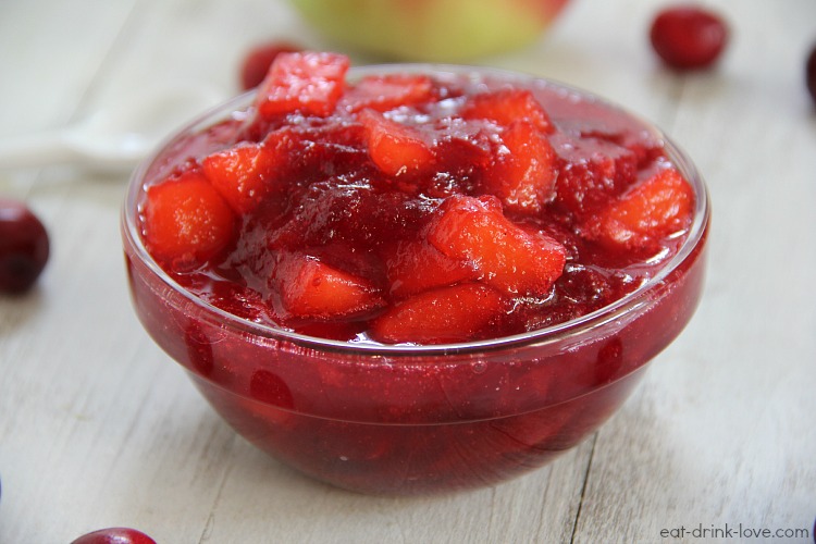 Apple Cranberry Sauce in a glass bowl