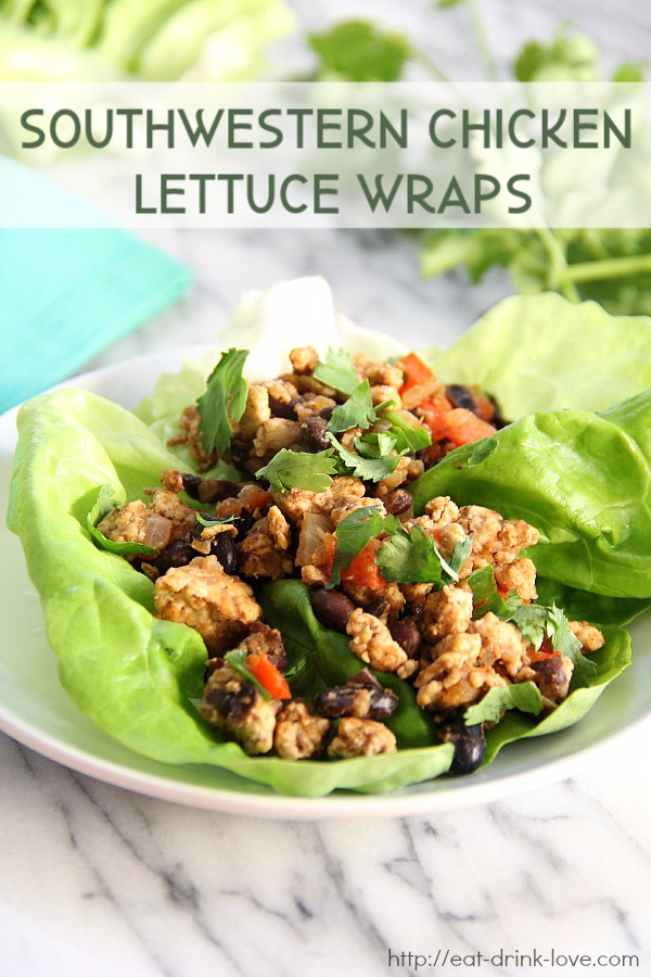 Ground chicken with Mexican spices, black beans, and bell peppers served in lettuce cups