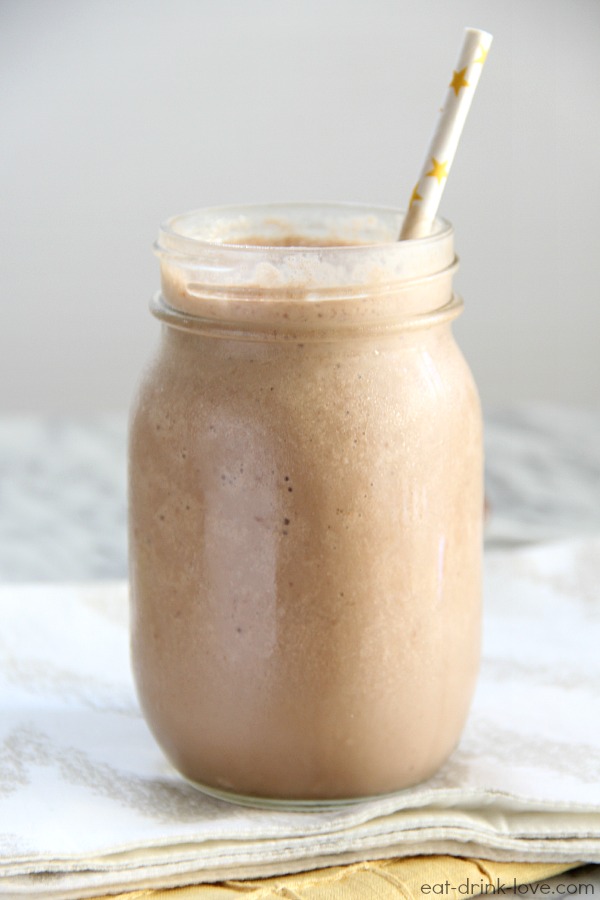 Skinny Nutella Shake in a glass jar with a straw