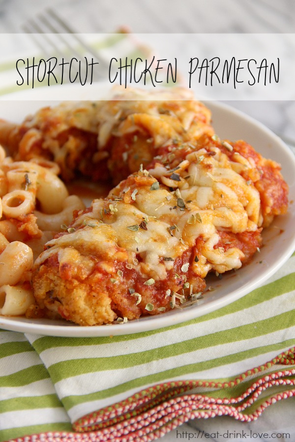 Easy Chicken Parmesan - shortcut chicken Parmesan topped with quick marinara sauce and topped with mozzarella cheese