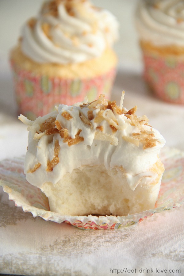 Angel Food Cupcakes with Coconut Whipped Cream Frosting