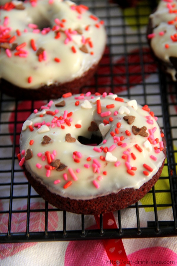 Baked Red Velvet Donuts with cream cheese icing