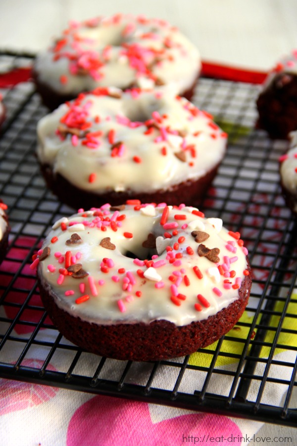 Baked Red Velvet Donuts with cream cheese icing