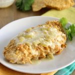 ortilla-Crusted Chicken on a plate with white chili sauce