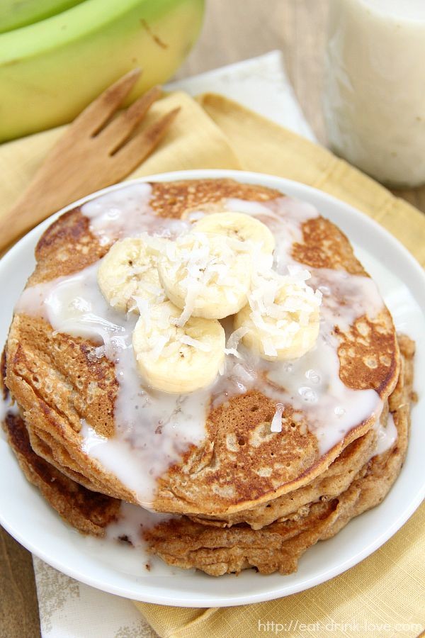 Whole Wheat Banana Pancakes with Coconut Syrup