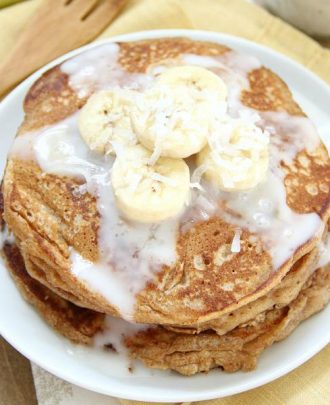 Whole Wheat Banana Pancakes with Coconut Syrup