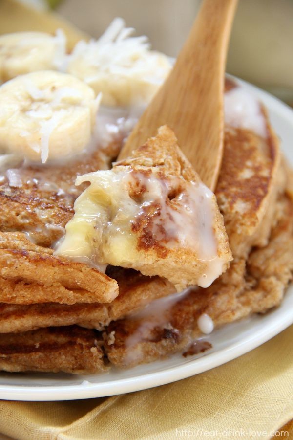 Whole Wheat Banana Pancakes with Coconut Syrup