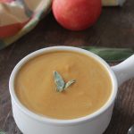 Apple Sweet Potato Soup with sage on top