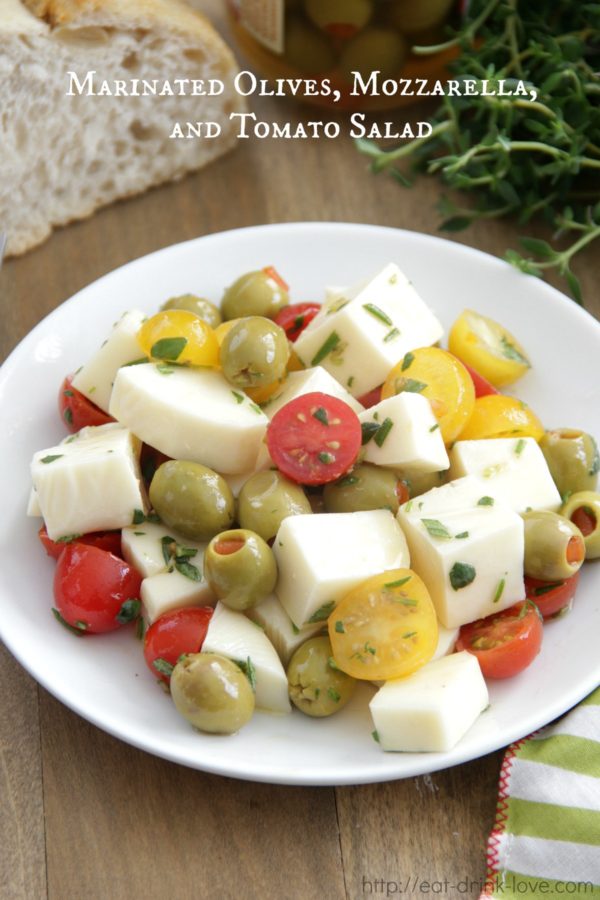 Marinated Olives, Mozzarella, and Tomato Salad
