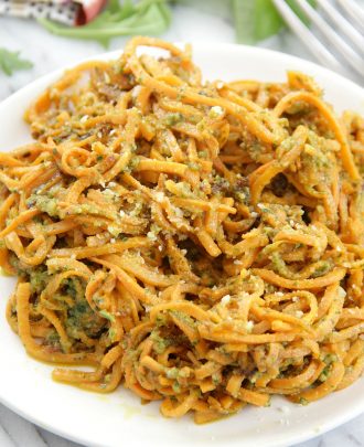 Sweet Potato Noodles with Arugula Pesto