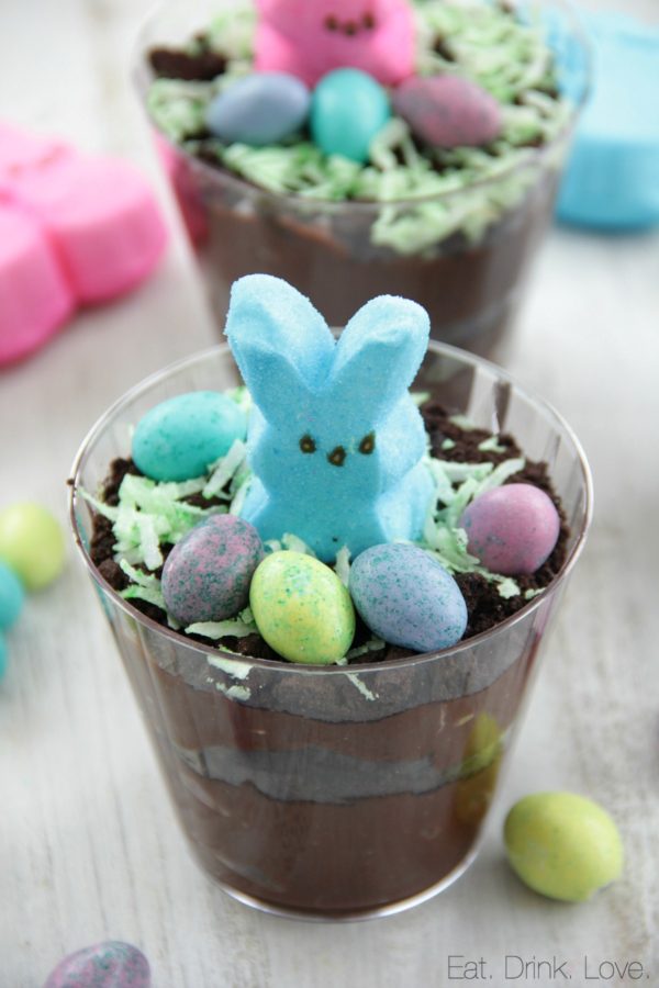 Easter Bunny Dirt Cups, Pudding, Chocolate, Oreo