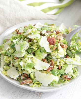 Shaved Brussels Sprouts Salad with Bacon and Parmesan