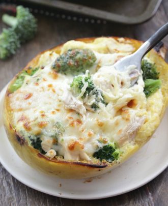 Creamy Chicken and Broccoli Stuffed Spaghetti Squash