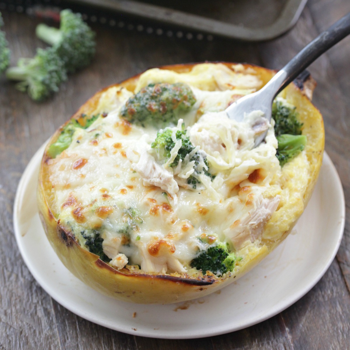 Creamy Chicken And Broccoli Stuffed Spaghetti Squash Eat Drink Love