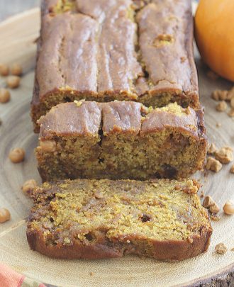 Pumpkin Banana Bread with Cinnamon Chips and Caramel