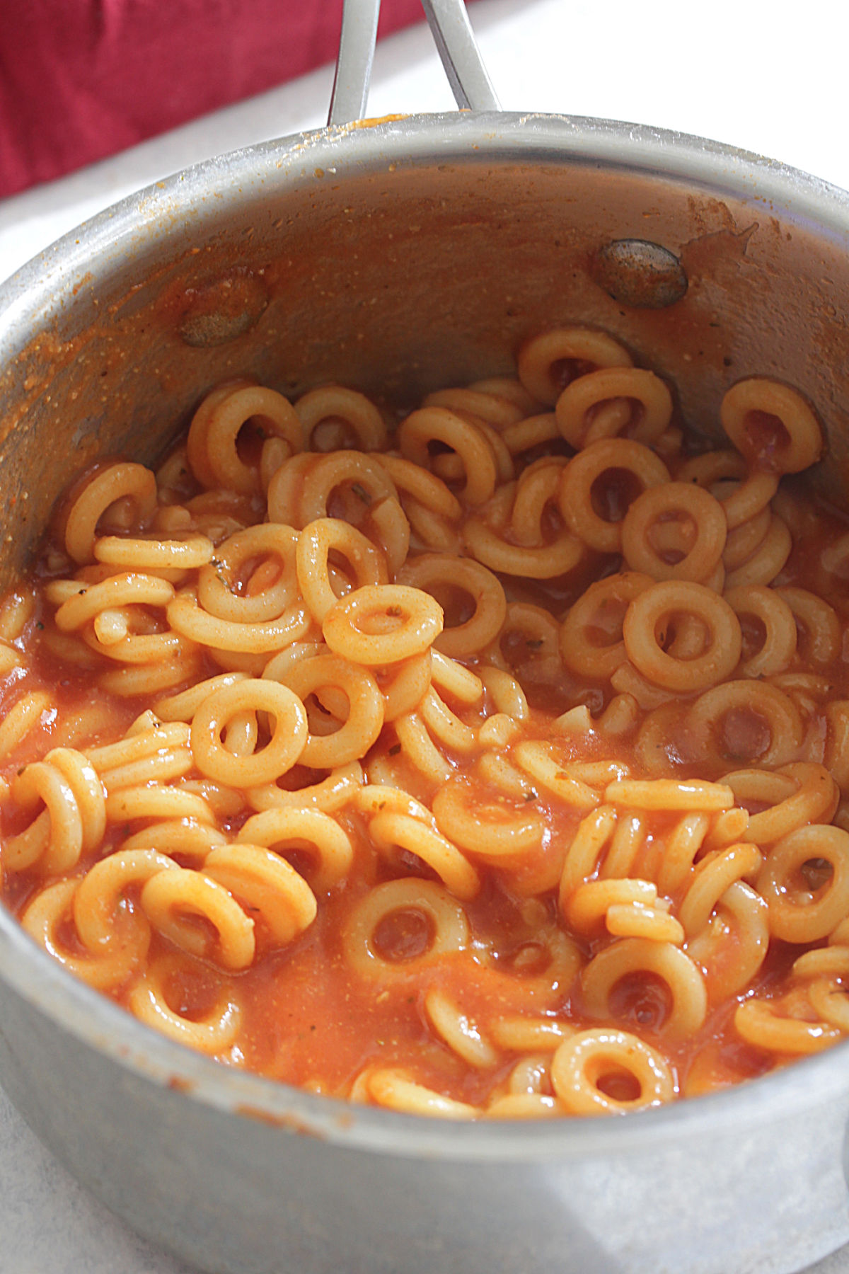 Homemade Spaghettios in a pot