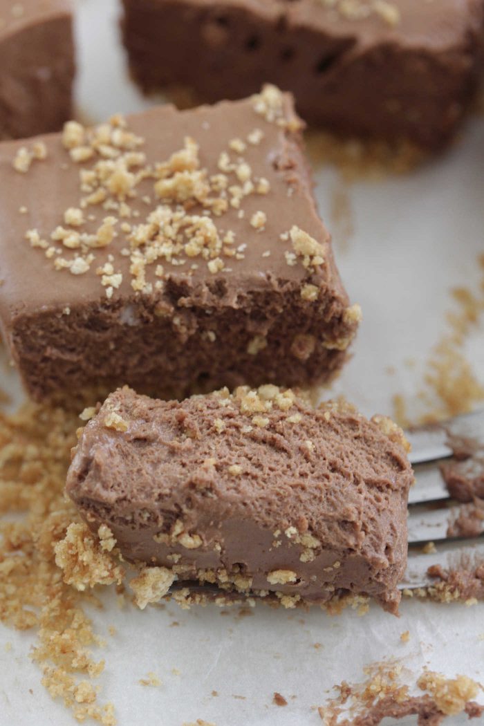 Chocolate Mousse Bar bite with a fork