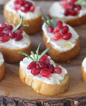 Herb Goat Cheese and Pomegranate Crostini