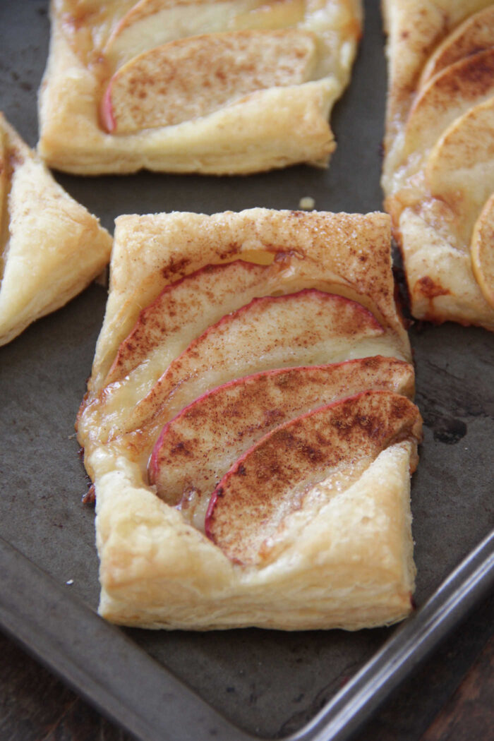Baked Apple and Brie Tart on a baking sheet